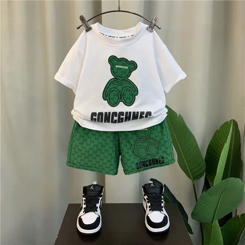 

2023 teenage Boy Set kid clothing Suit Summer Outing Clothes Top Shorts 2PCS Clothing for Children's 4 6 8 10 12 years