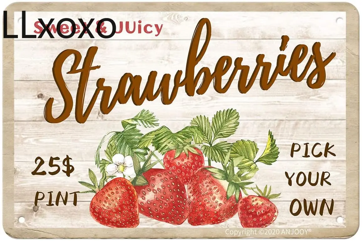 

Sweet Juicy Strawberry Pick Your Own - Tin Sign Vintage Metal Fun Wall Art Decor Kitchen Home Farm Restaurant Dessert Shop