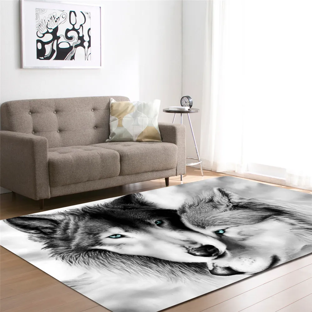 

3D Animal Wolf Carpets for Home Living Room Decoration Kids Bedroom Beside Sofa Soft Flannel Floor Mats Non-slip Area Rugs Large