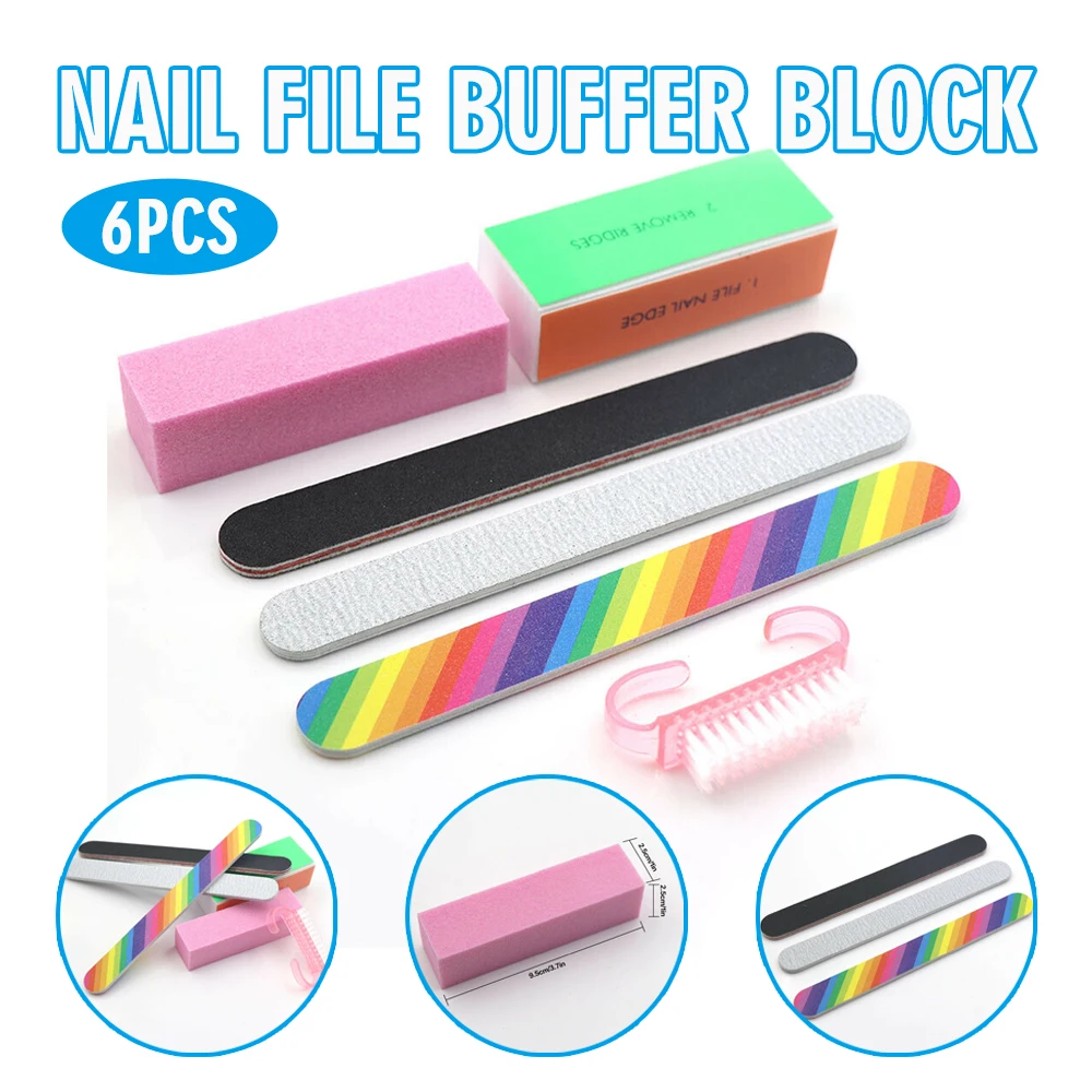 

Пилки для ногтей 6 шт., буферный блок, Профессиональный Маникюрный Инструмент для чистки натуральных/акриловых ногтей, шлифовальная лента д...