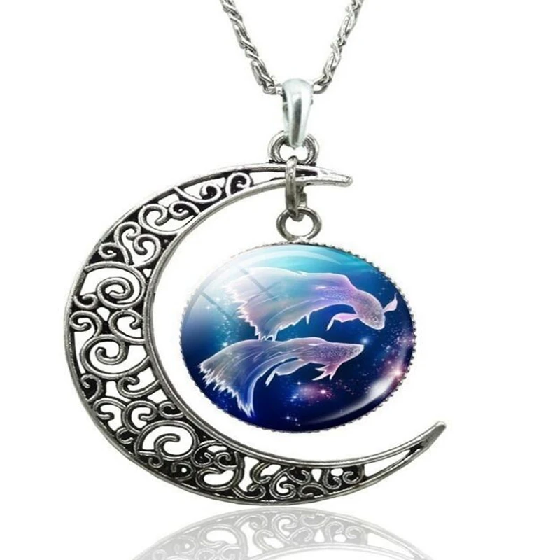 12 созвездий ожерелье знаки зодиака кабошон стеклянный полумесяц подвеска