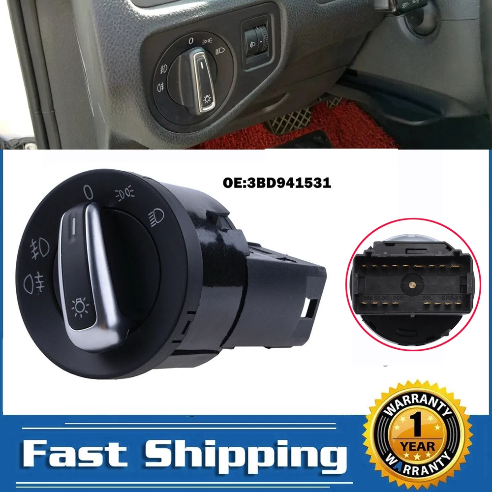 Car Chrome Trim Head Light Switch Control Fog Lamp Knob for VW Bora MK4 5 Golf Passat B5 Beetle 3BD94151 Car Accessories