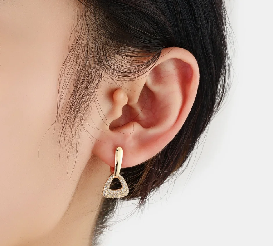 Luxury Copper 585 Rose Gold Color Earrings Crystal Geometric Hollow Dangle Drop Earrings for Women Girls Gifts Jewelry