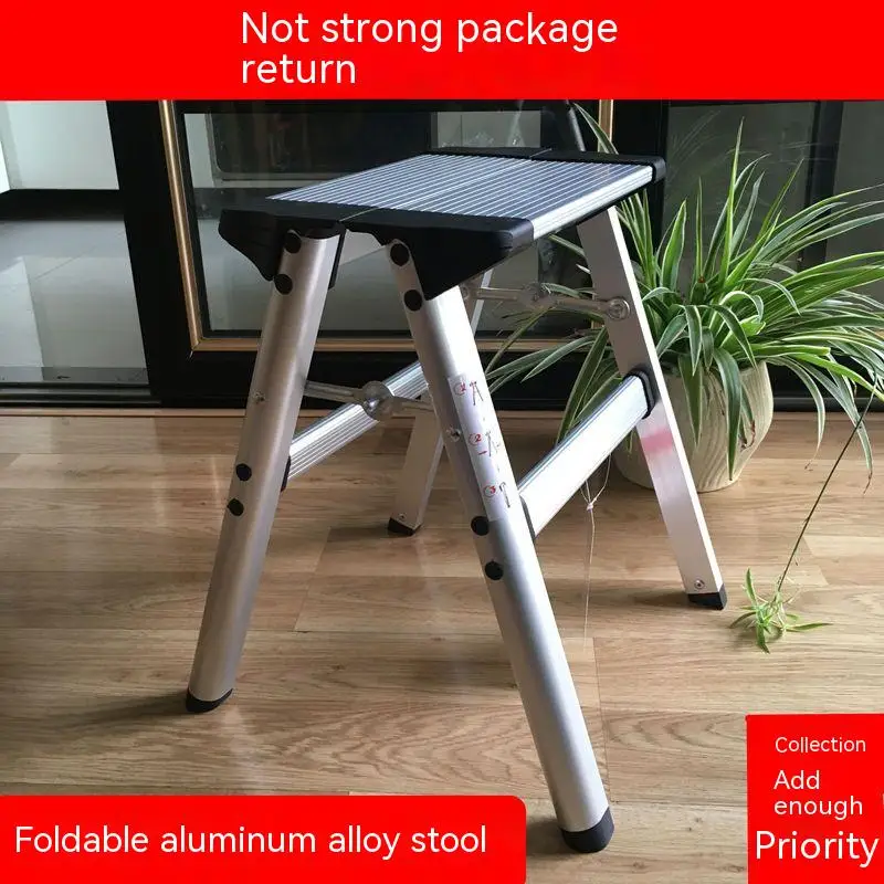 Aluminium Platform 2-Step Tool Folding Ladder Maximum 150KG Load Anti Slip Safety Double-sided with Thick Stairs