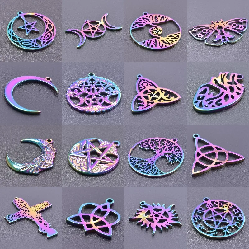 

6Pcs/Lot Stainless Steel Gothic Witchcraft Celtic Knot Charms Moon Star Pentagram Protection Amulet Pendant For Jewelry Making