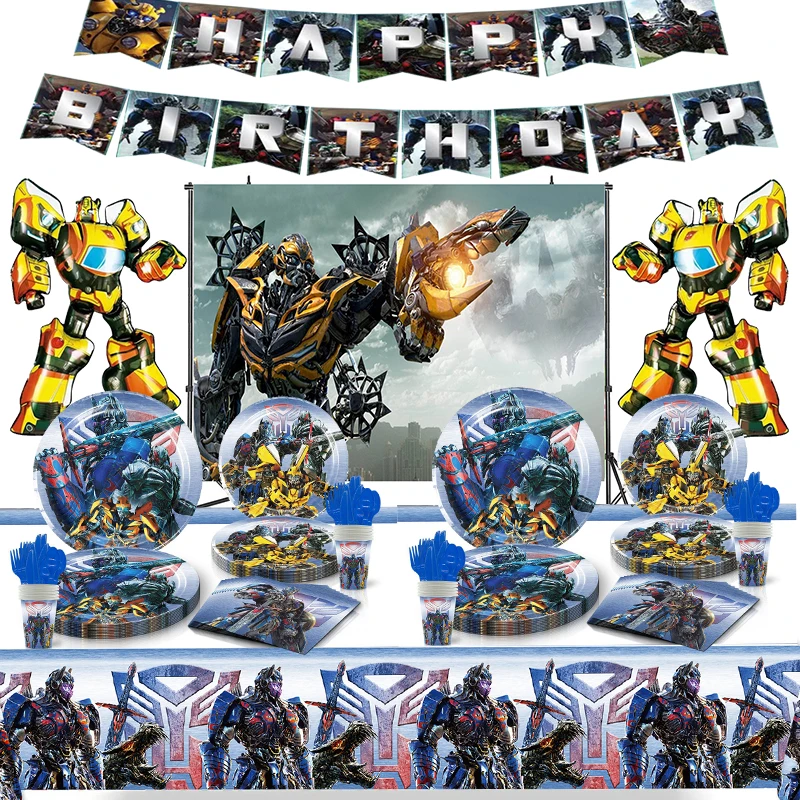 Happy Birthday Party Decoration Boy Kids Cartoon Cars Robot 