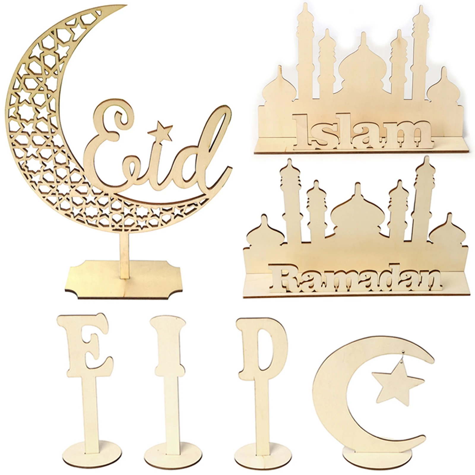 

2022 Creative Craft Ornaments Holiday Home Decoration EID Mubarak Wooden Pendant Ramadan Decoration