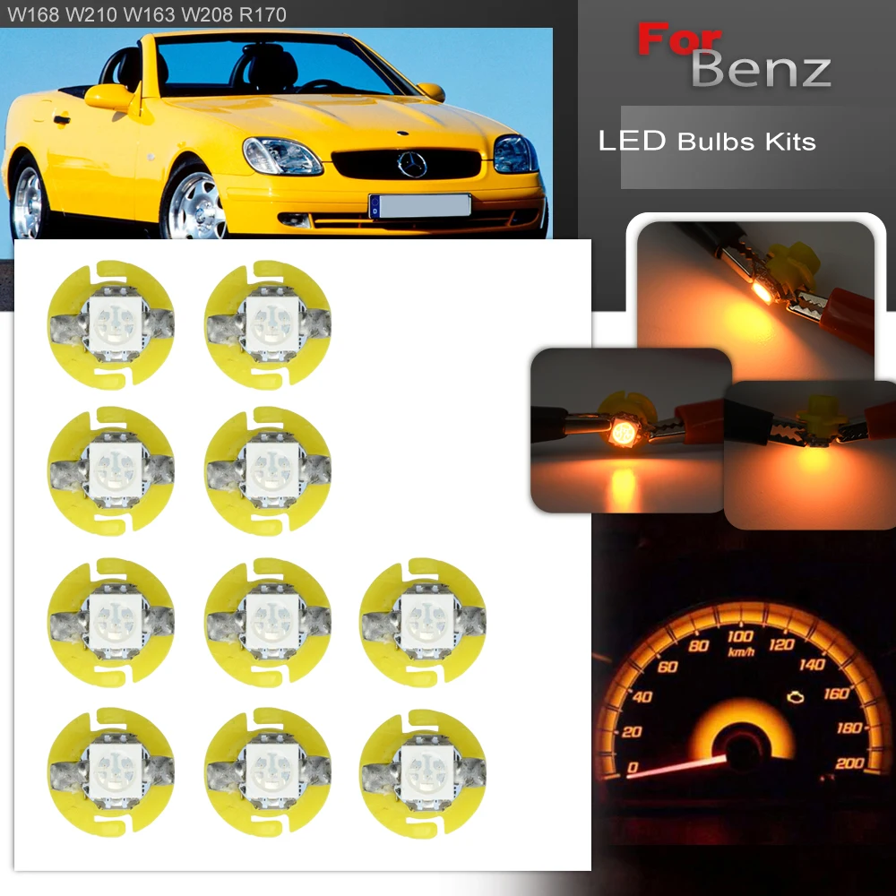 

10 шт., светодиодные лампы T5 B8.4D T10 для приборной панели Benz M-Class W163 1997 1998 1999 2000 2001