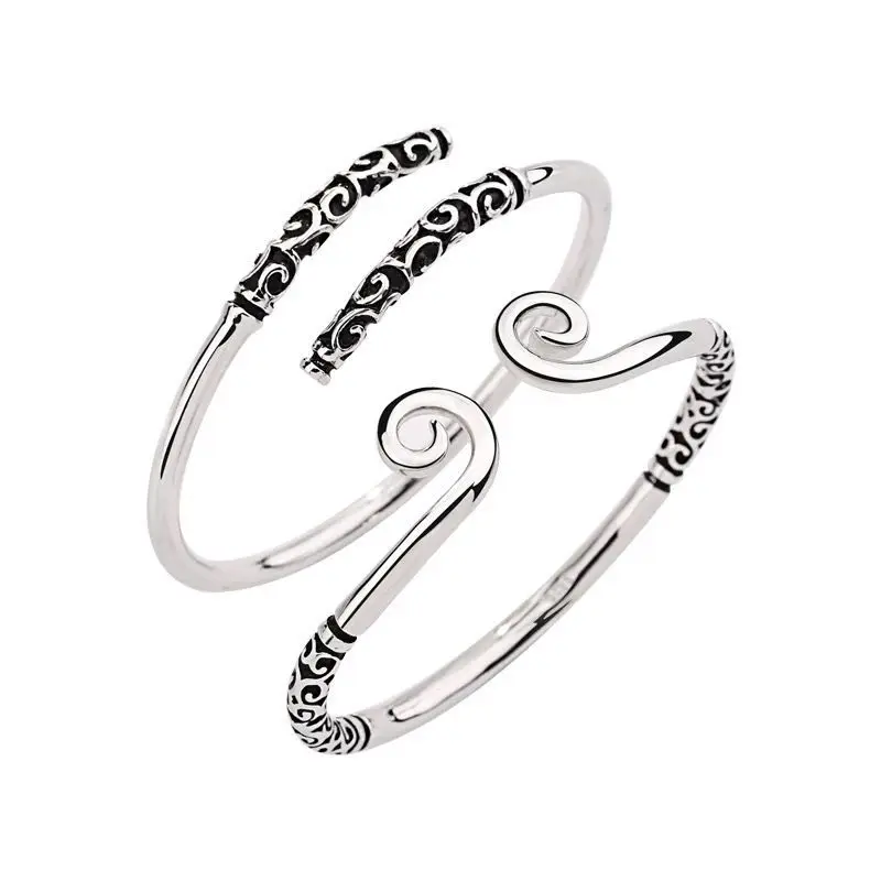 

S925 Sterling Silver Gold Hoop Stick Bracelet Couple Jewelry Love Set 10,000 Years Retro Hip Hop Nation
