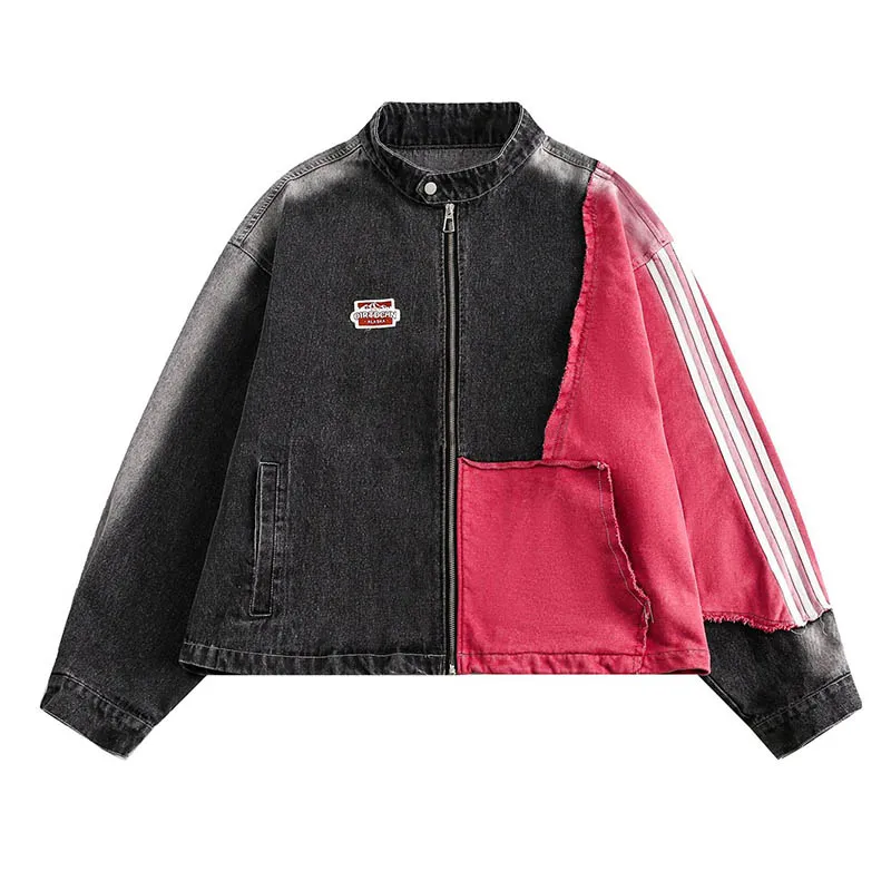 Джинсовые куртки в стиле хип-хоп с цветными вставками винтажные повседневные