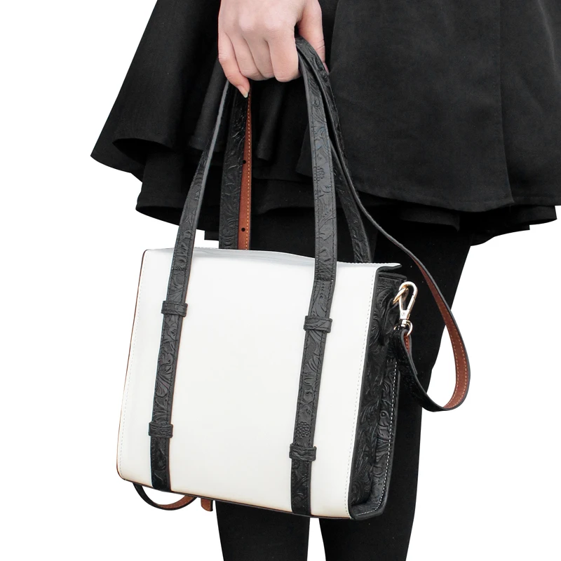 Handmade Genuine Leather Women's Shoulder Bag Fashion Handbag Large Capacity Shop Travel Hand Bag For Lady Tote