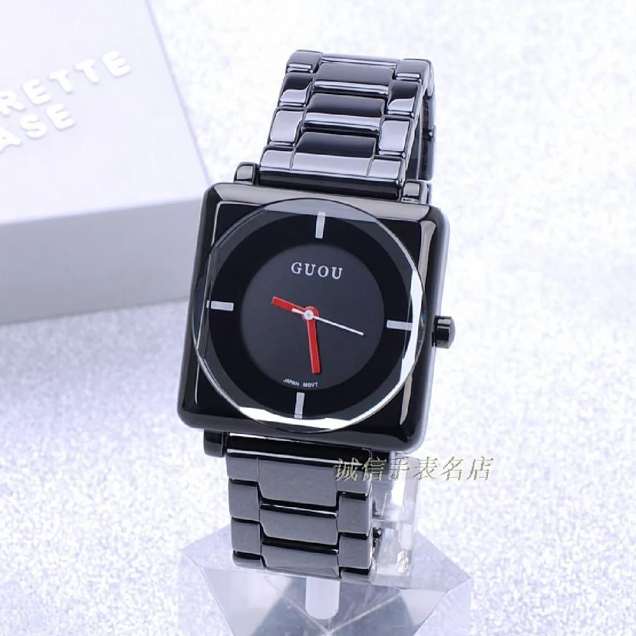 Fashion Guou Top Brand Quartz Waterproof Women's Watch Square Dial Black Full Stainless Steel Band Luxury Gift Lady WristWatch enlarge