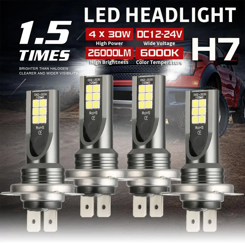 

4Pcs Mini H7 + H7 Combo LED Headlight Kit Bulbs High Low Beam 120W 26000LM 6000K Kit Waterproof LED Headlight Dropshipping