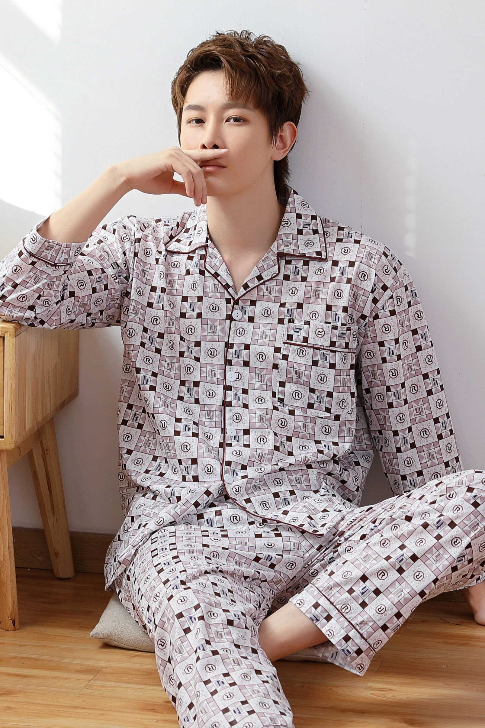 Spring and Autumn Long-sleeved Pajamas Men's Autumn Suits Summer Men's Thin Cardigan Large Size Home Wear Lounge Sets