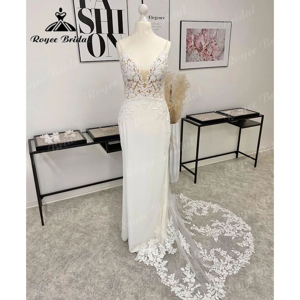 Женское кружевное свадебное платье с глубоким V-образным вырезом и юбкой годе