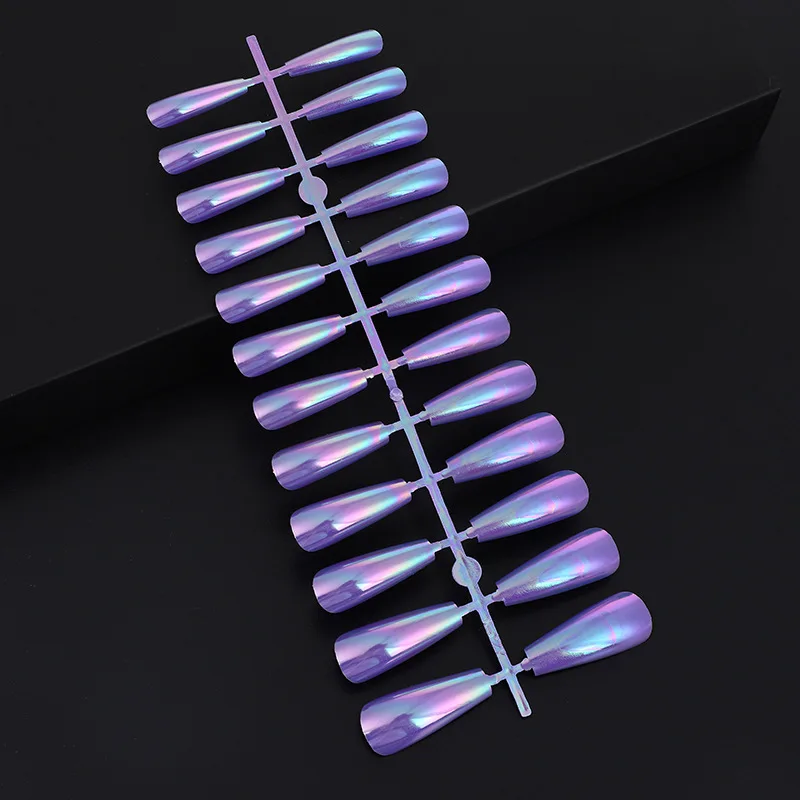 

24pcs texture mirror aurora therapy ballet nail colorful full sticker wearable manicure removable fake nail piece beauty supplie