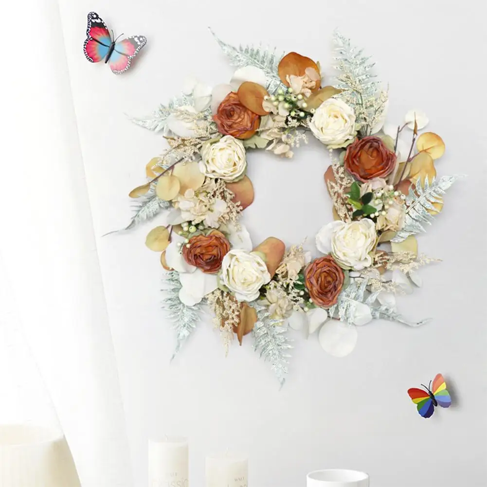 

50cm Artificial Wreath Hanging Simulation Rose Floral Wreath For Indoor Outdoor Door Wall Window Decoration Wedding Party Decor