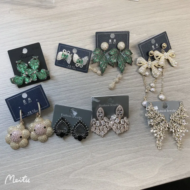 

Bilincolor Promotion 2 Pairs a Lot Cubic Zirconia Earrings For Women