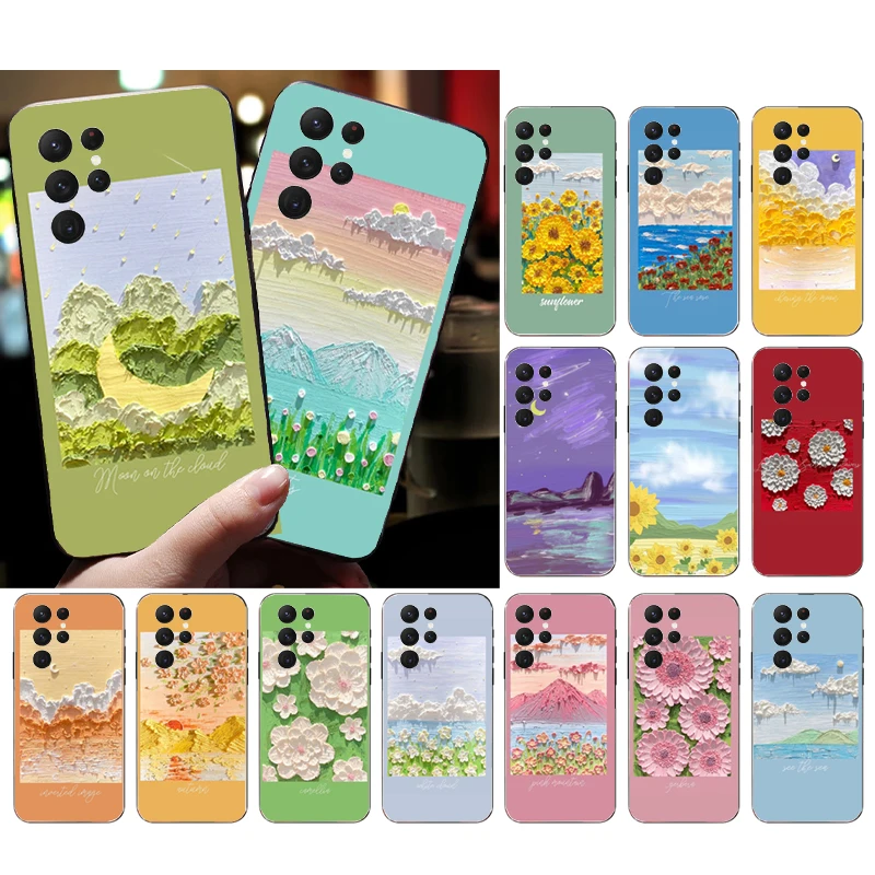 

Phone Case for Samsung Galaxy S23 S22 S21 S20 Ultra S20 S22 S21 S10E S20FE Note 10Plus 20 Ultra Oil painting Flowers Cloud Case