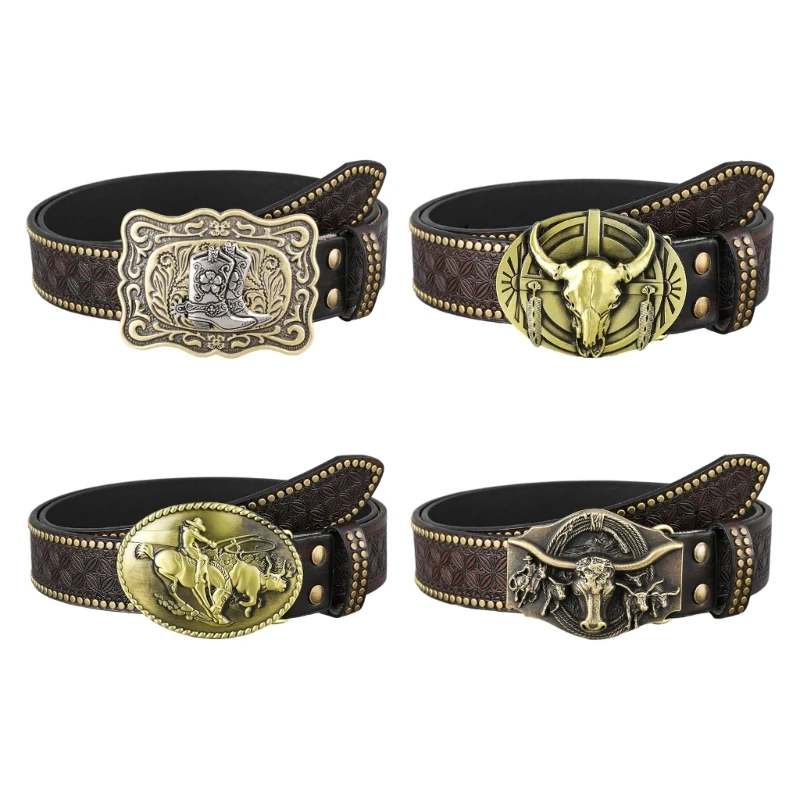 

N58F Eye-Catching Relief Pattern Buckle Waist Belt Adjustable Waistband for Woman Man