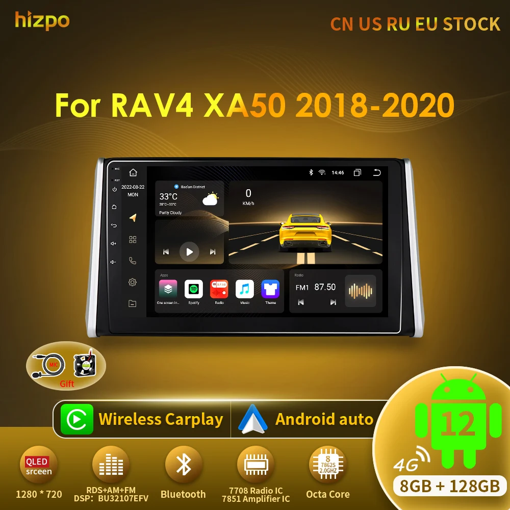 

Hizpo Navigation Stereo GPS Android 12 For Toyota RAV4 XA50 2018 - 2020 Car Radio Multimedia Video Player QLED Screen 8 Cores BT