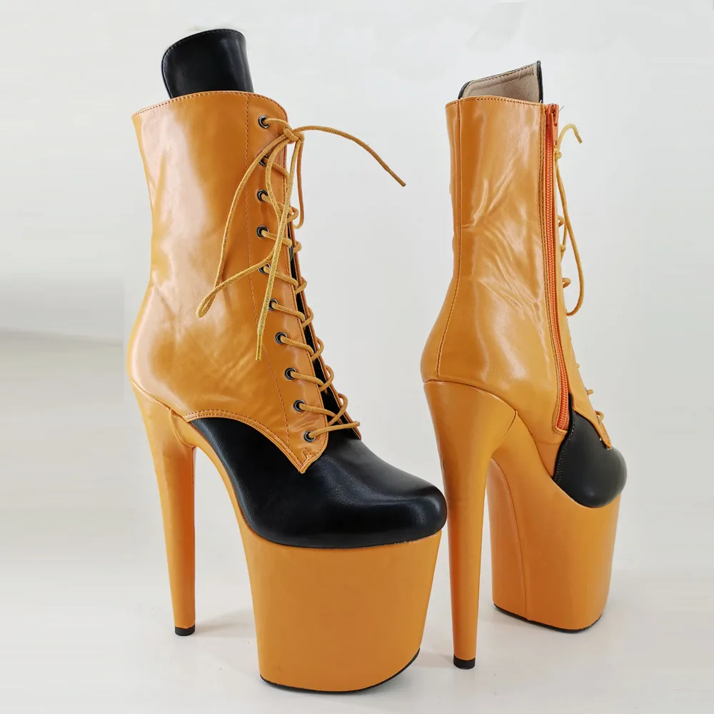 Leecabe 20CM/8inches  PU upper two color Pole dancing shoes High Heel platform Boots  Pole Dance boots