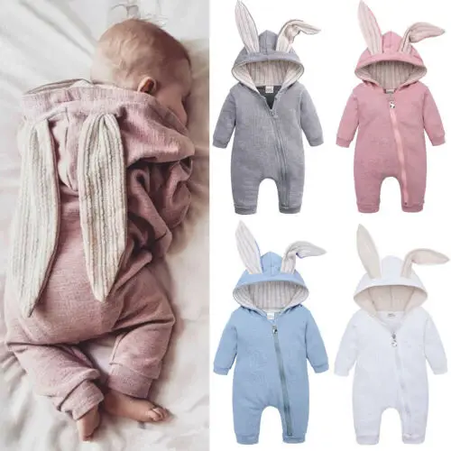 

Winter 0-24M Newborn Baby Boys Girls Rabbit Hooded Jumpsuit Romper Toddler Kids Clothes Outfit