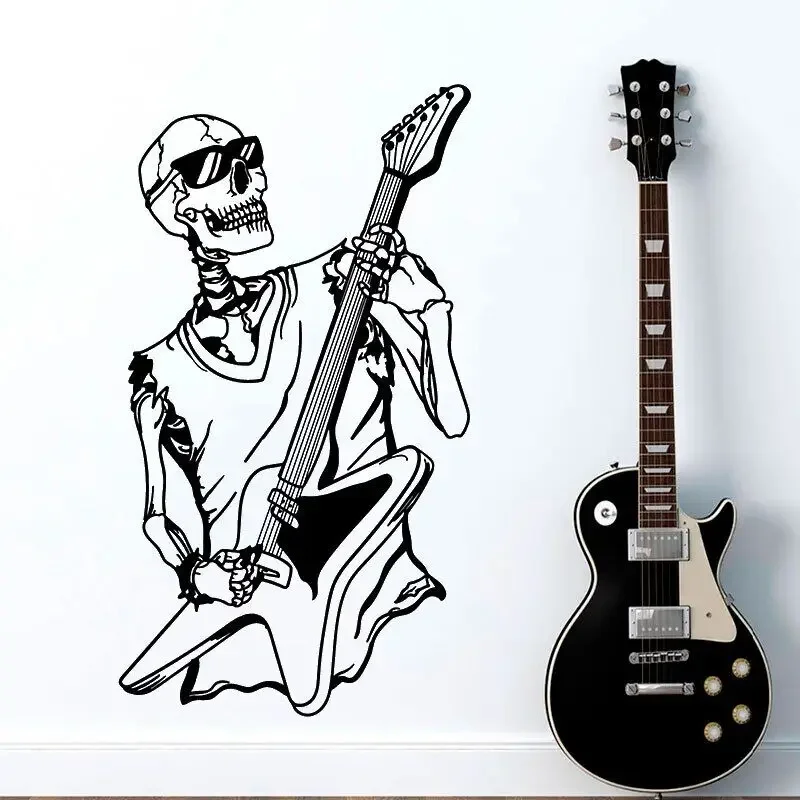 Виниловая наклейка на стену в виде черепа музыкальная гитара музыкальный