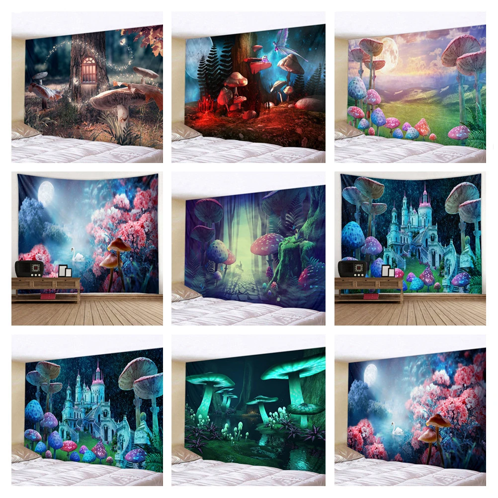 

Psychedelic Mushroom Indian Mandala Tapestry Wall Hanging Bohemian Tapiz Witchcraft Tapestry