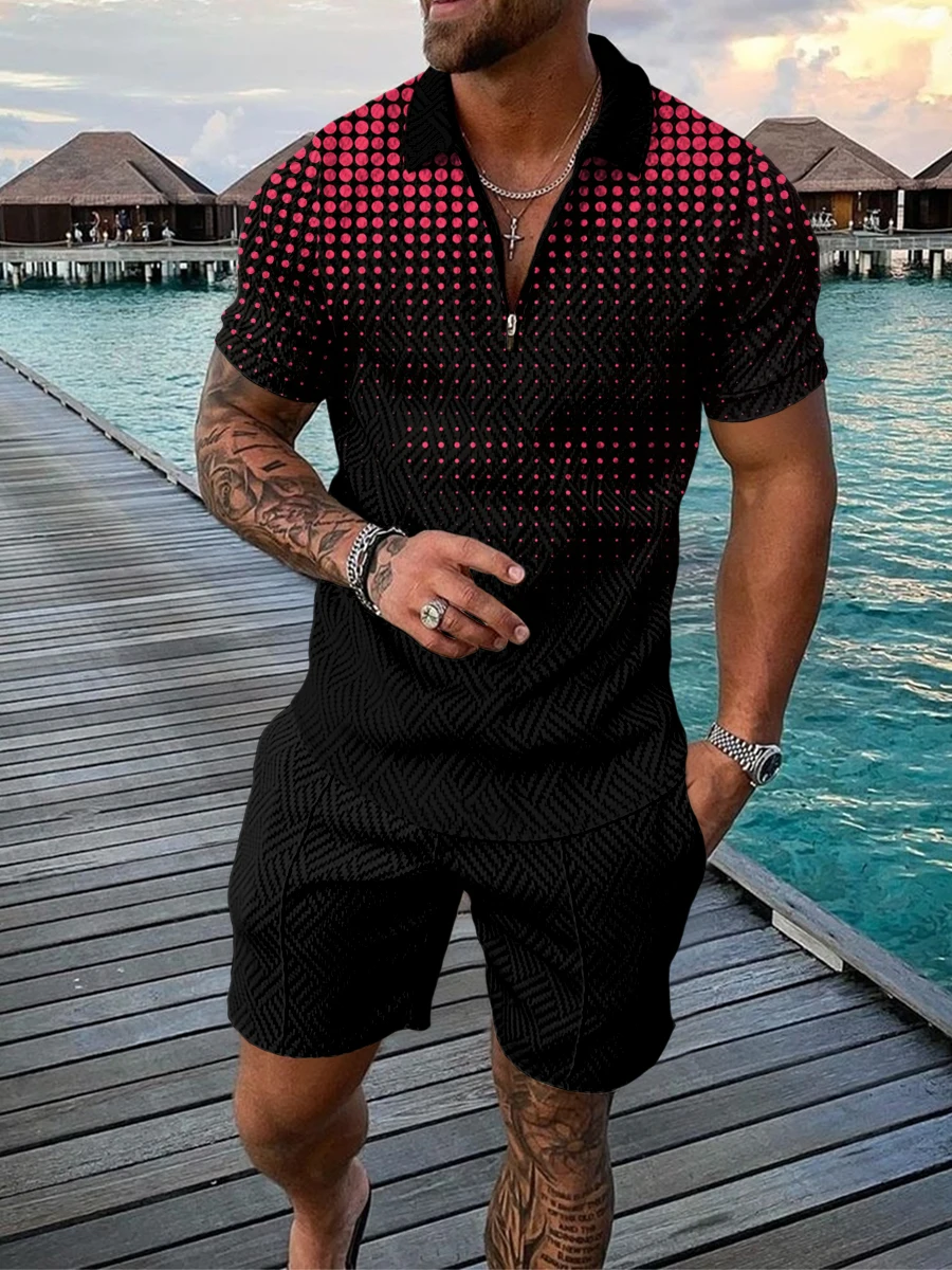 Summer Men Polo Shirts Shorts Sets High Quality Casual Tracksuit 2 Piece Suits 3D Print Lapel Social T-Shirt Luxury Man Clothing