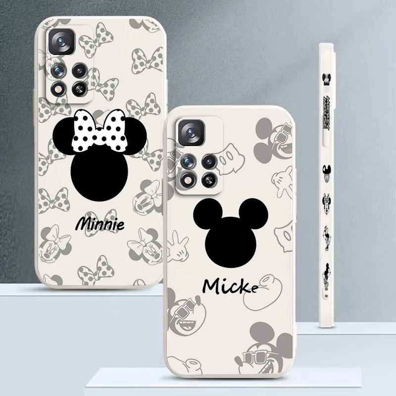 

Disney Mickey Minnie Luxury Phone Case For Xiaomi Redmi Note 12 11 11S 11T 10S 10 9S 9T 9 Pro Plus 5G Liquid Left Rope Funda