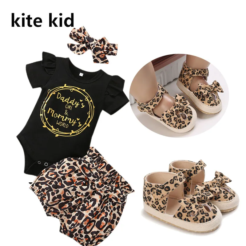 4pcs Set Cute Leopard Print Cake Smash Outfit Baby Girl Clothes  for First Birthday Photograph  Romper Shorts