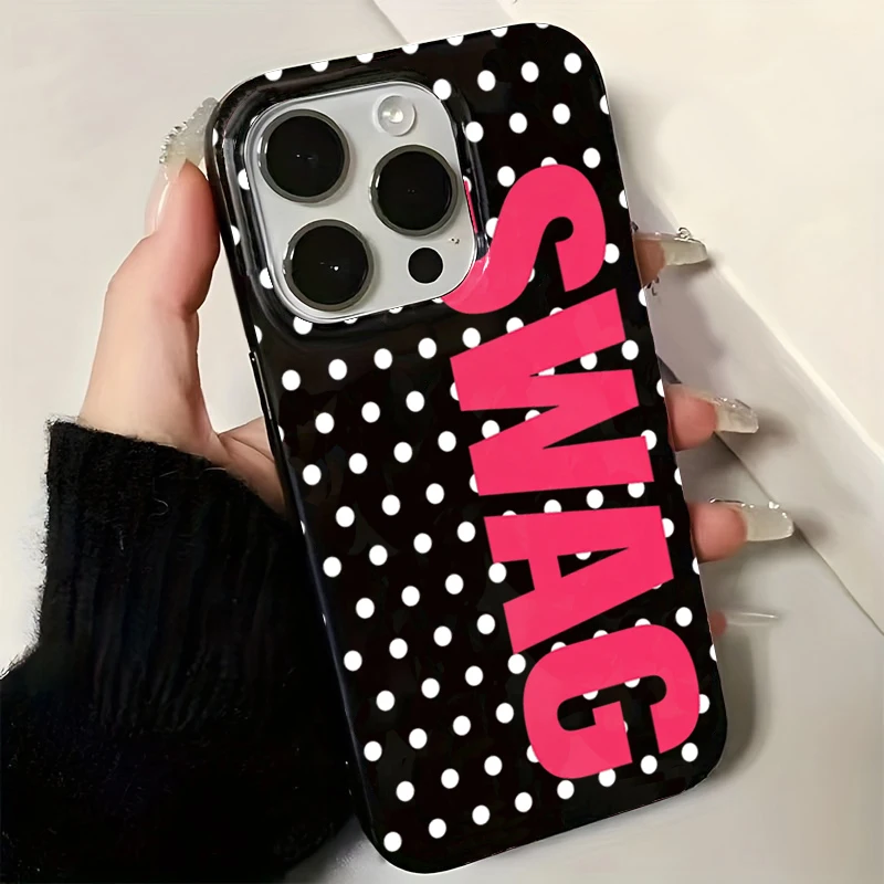 Фото Чехол для телефона с узором в горошек и надписью SWAG для iPhone 17 16 15 14 13 12 11 Pro Max Air 16e XR X XS 7 8 Plus, мягкий чехол №2