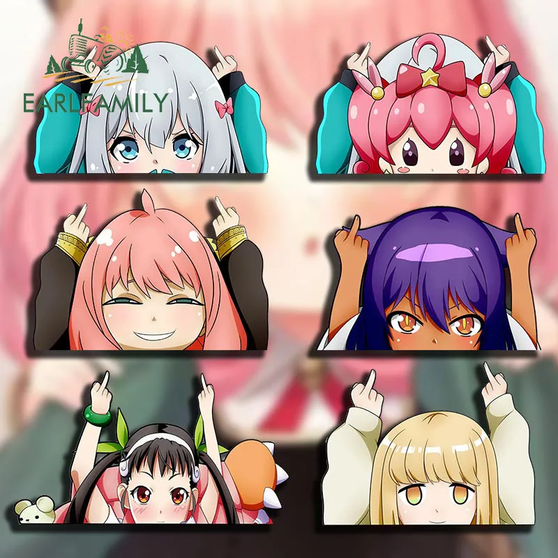 EARLFAMILY средний палец руки в стиле чиби автомобильные наклейки Anya Jahy Sama Izumi Sagiri Peeker