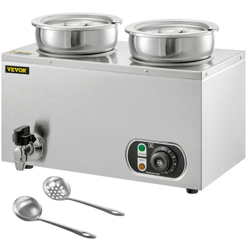 

Commercial Soup Warmer Soup Station Dual 4L Round Pots, Soup Kettle Warmer