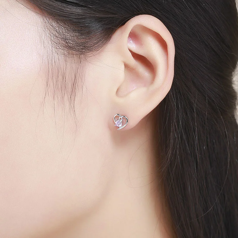 Cute Small 925 Sterling Silver Heart Set CZ Stud Earrings For Women Girls Children Kids Jewelry Orecchini Aros Aretes de mujer | Украшения