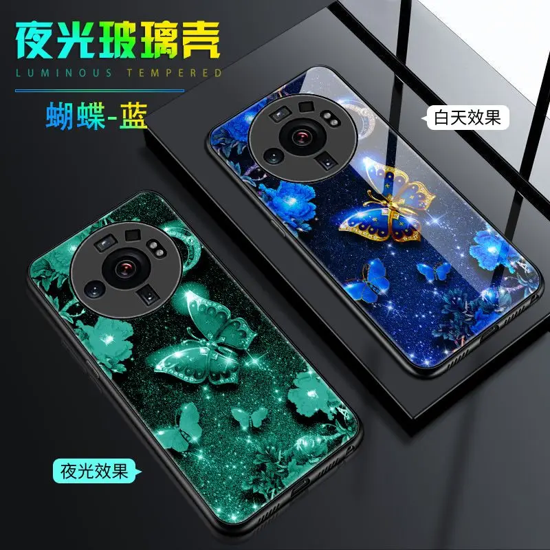 

Светящийся чехол для телефона из закаленного стекла для Xiaomi 12S, Ультратонкий чехол с бабочкой в темноте, задняя крышка для Xiaomi 12S, Ультратонкий чехол