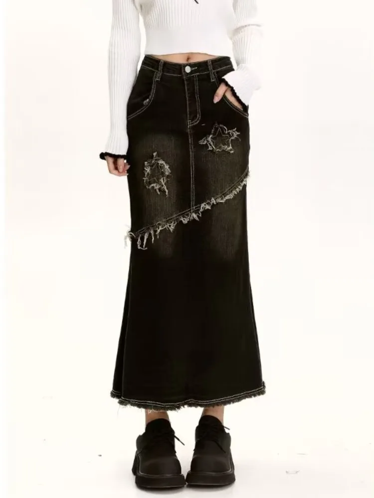 Универсальная джинсовая юбка в стиле ретро женская летняя трапециевидная