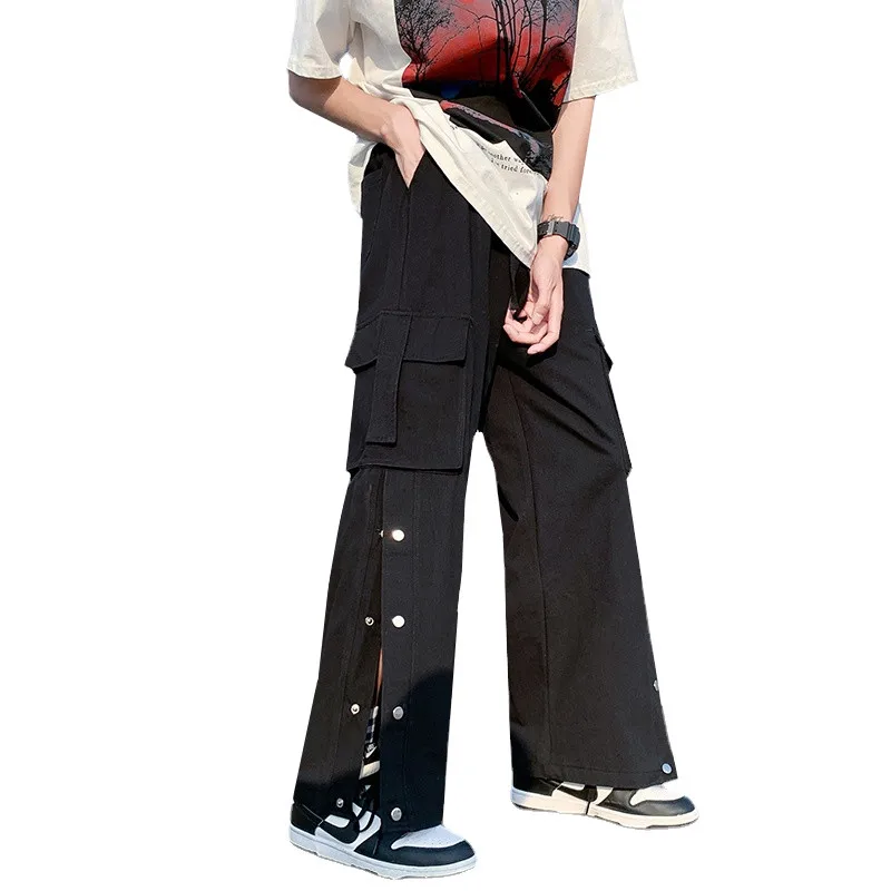 

2022 New Pure Color Men's Overalls Pants Black / Khaki / Purple Fashion Teen Men Daily Casual Trousers Loose Straight Clothes