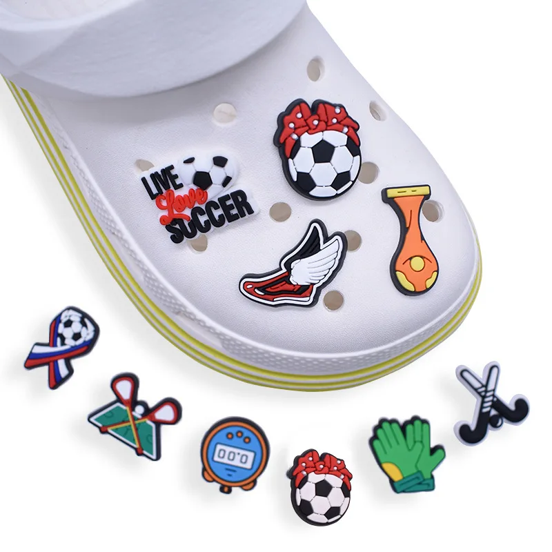 Hot JIBZ Football Sports Shoe Charms Design Decoration Fits for Croc Garden Sandal Shoe Accessories Kids X-mas Party Gifts