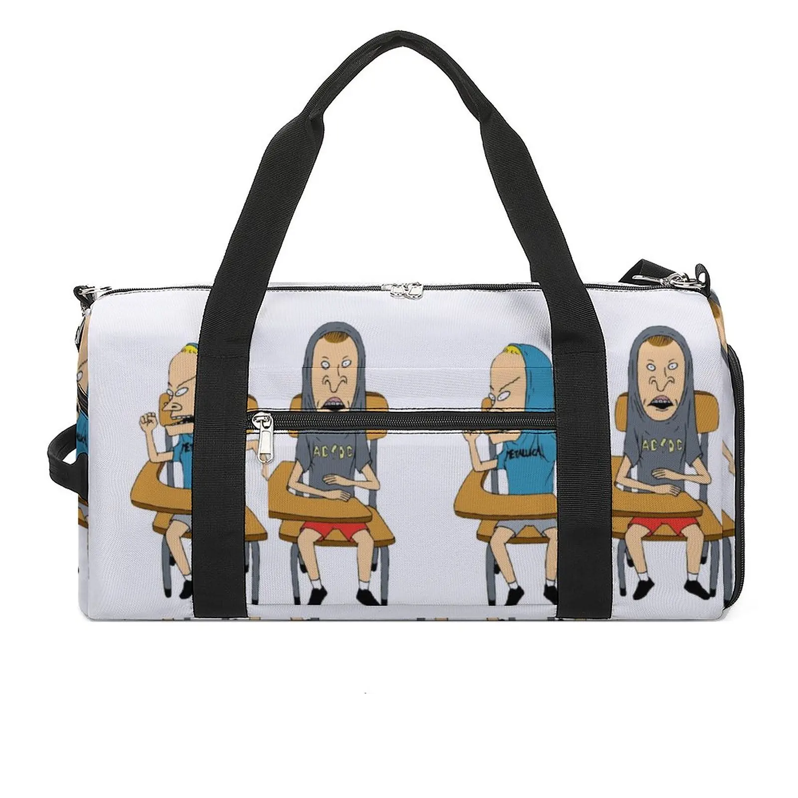 

Beavis And Butthead at Desk Sports Bags Cartoon Travel Training Gym Bag with Shoes Vintage Handbags Design Weekend Fitness Bag