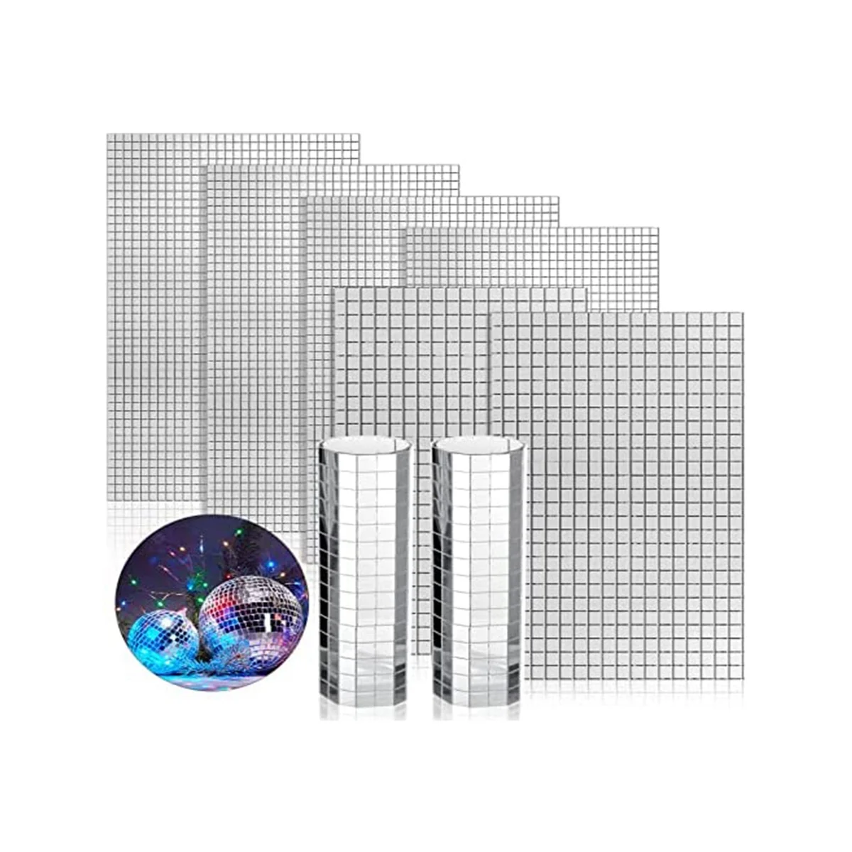 

8100 Pcs Self Adhesive Mirrors Mosaic Tiles 5 x 5 mm and 10 x 10 mm for DIY Disco Ball Craft Disco Stickers Home Vase A
