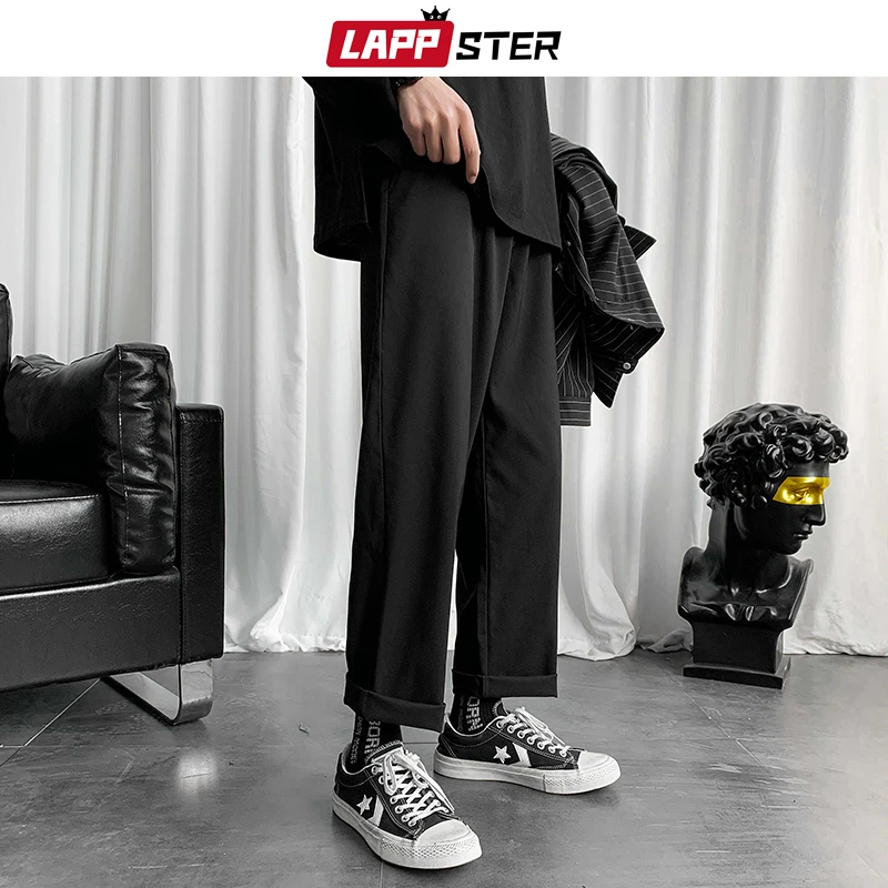 LAPPSTER Black Baggy Sweatpants 2022 Harajuku Streetwear Sweat Pants Joggers Korean Fashion Men Casual Loose Designer Tracksuit