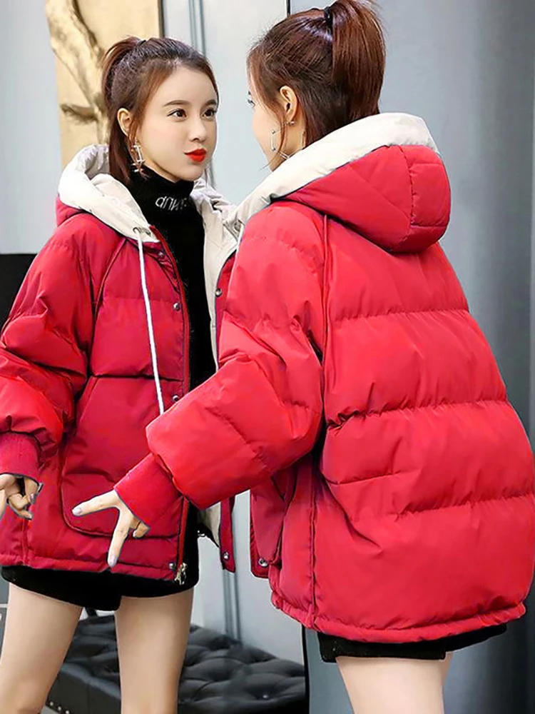 2023 New Thicken Warm Cotton Padded Parka Female Outwear Women's Coats Winter Parkas Jacket Fashion Hooded Bread Service Jackets