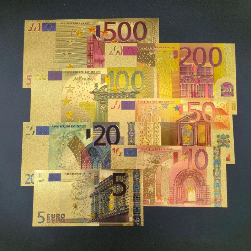 US dollars, euros, gold foil commemorative banknotes, plastic banknotes counterfeit currency decorative souvenirs, handicrafts