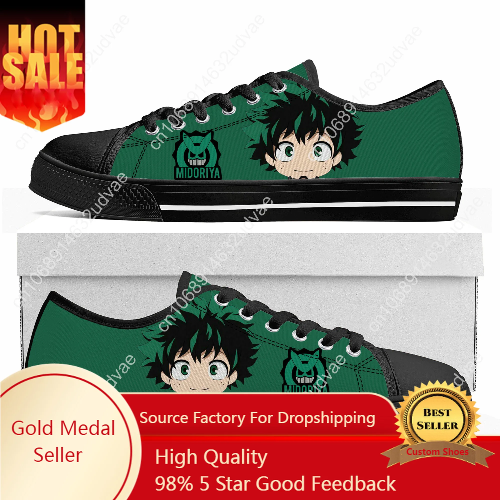 

Anime Izuku Midoriya My Hero Academia Low Top Sneakers Mens Womens Teenager High Quality Canvas Sneaker Couple Shoes Custom Shoe
