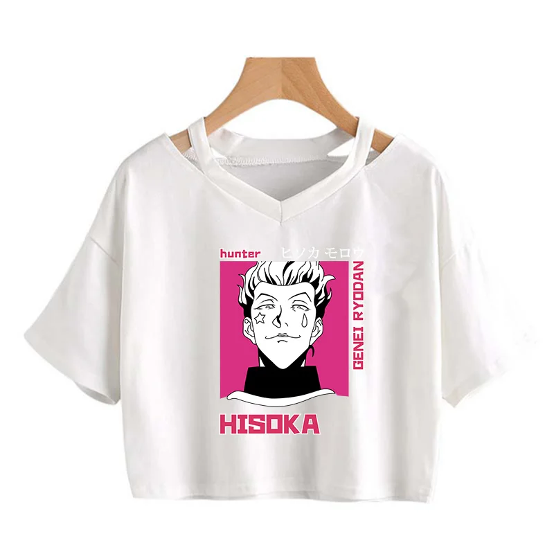 Hunter X Аниме футболка Женские Короткие топы футболки Harajuku Hisoka Kurapika Kawaii Killua Zoldyck
