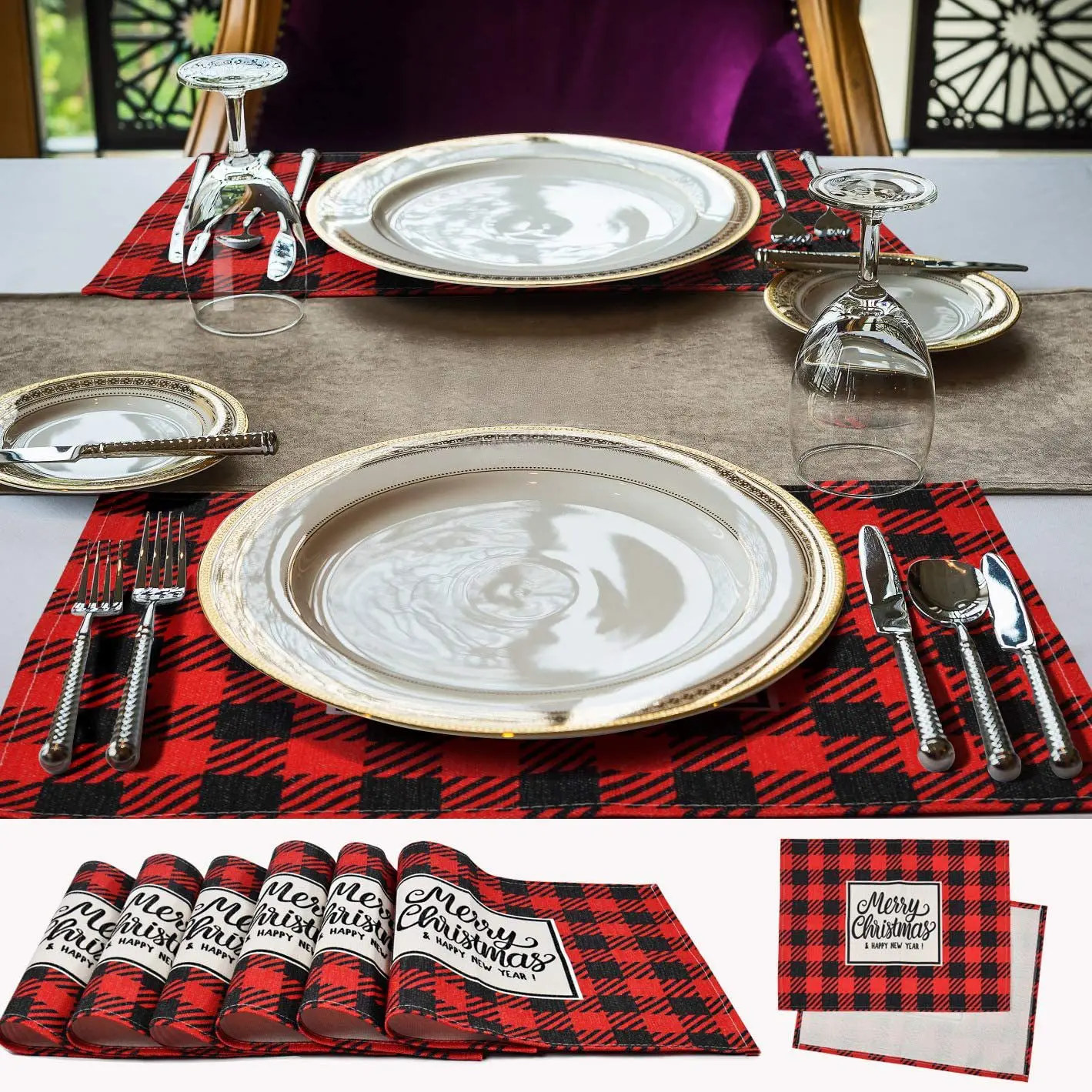 

Christmas placemat Nordic style English alphabet napkin Western restaurant tablecloth bowl mat linen insulation mat table mat