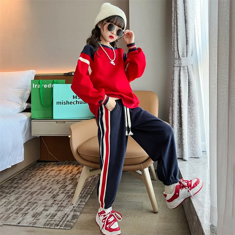 

8 10 years Girls Fleece Outfit Set Fall Winter Fashion Warm 2 pieces Sweatshirt Pants Suits Teen Girl Clothes