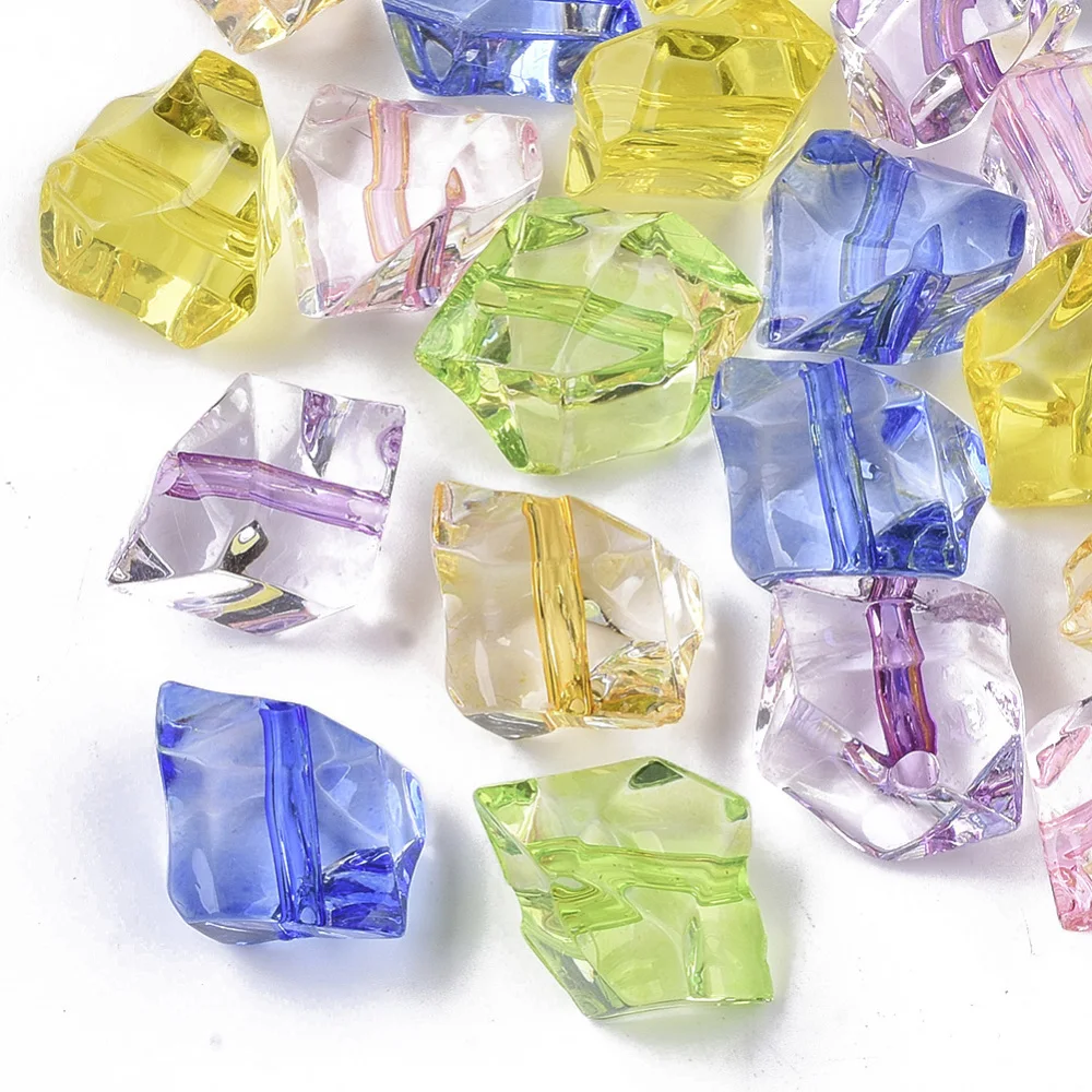 

100pc Transparent Acrylic Beads Nuggets Mixed Color 12.5x12x10mm Hole: 1.5mm